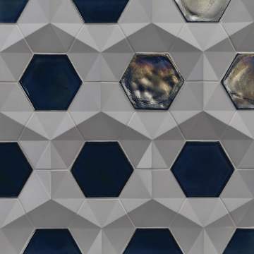 Fanfare Hex in rosette pattern with Old Fashioned glass • Colors shown: Grayce with Cottage Blue Pearl 